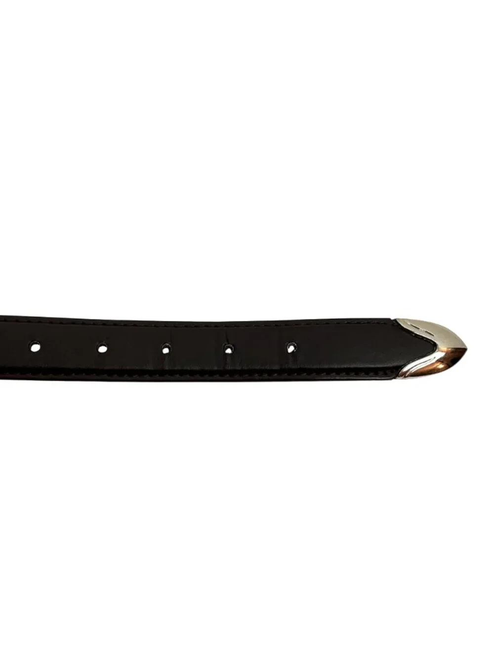 Western Leather Belt With Polished Silver Buckle & Oval Detail Mens 38 Brown